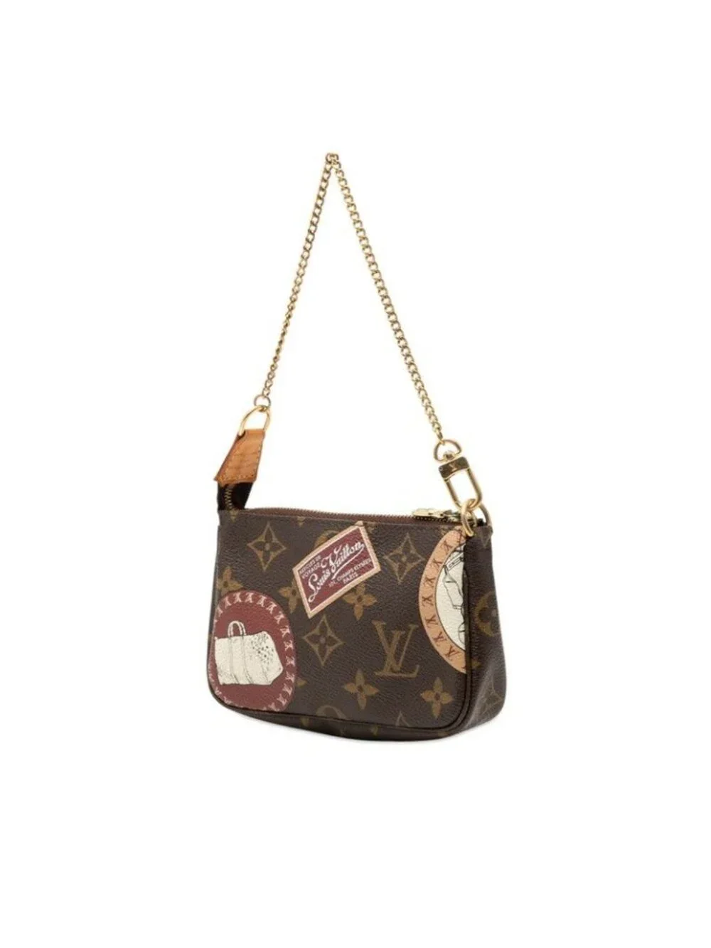 Louis Vuitton Monogram Patch Mini Pochette Soiru Pouch Handbag Brown Leather